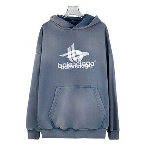 Balenciaga Haze Blue Phantom Overlapping Logo Unisex Hoodie Sweatshirt M Long Sl
